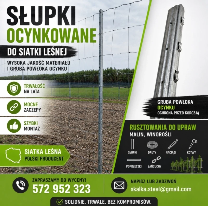 Słupki Słupek do siatki leśnej winnic malin 230 cm lub 250 cm nowe lub używane z winnicy kotwa sadownicza skrajny
