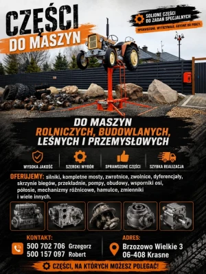 silnik, kompletny most, zwrotnica, zwolnica, dyferencjał, skrzynia biegów, przekładnia, pompa, obudowa, wspornik osi, półosie, mechanizmy różnicowe, hamulce