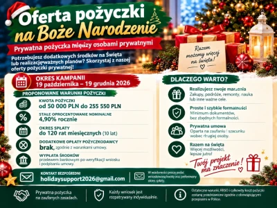 Oferta pożyczki na Boże Narodzenie  ŚWIĄTECZNA KAMPANIA WSPARCIA FINANSOWEGO 2026